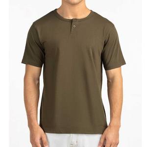 Camiseta Duradera, Cómoda, de Corte Ajustado para Hombre, Clásica, Color Oliva, Manga Corta, Estilo Henley, para Uso Diario, Venta al Por Mayor - Product Image 1