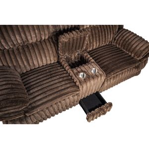 Divano Reclinabile Contemporaneo in Velluto a Coste Color Cioccolato con Console Portaoggetti per Soggiorno, Moderno Divano e Poltrona - Product Image 5