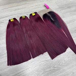Ensemble Ensemble avec fermeture Bourgogne Trendy Couleur Extensions de cheveux Fermeture Transparent Dentelle Humaine Vietnamienne Bon Prix - Product Image 1