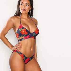 Ensemble de bikini élégant à imprimé floral, col halter, bretelles réglables, dos nu, maillot de bain pour femmes, tenue de plage pour les vacances d'été, fête au bord de la piscine - Product Image 2