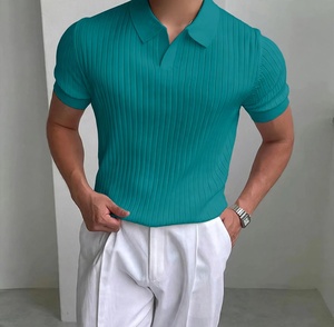Old Money Men's Black Knitted <b>Waffle</b> Fabric for <b>Shirt</b> Short Sleeve Solid Color Smart Casual Breathable Back Neck Logo Turn From - Product Image 6