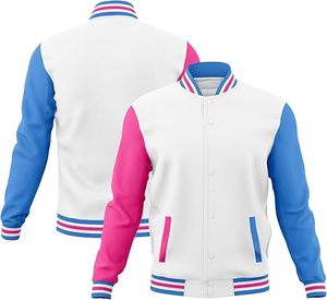Veste universitaire MOMENTUM pour homme, blanc, bleu, rose, style preppy, col rond, coupe classique, fermeture à un bouton, vêtement d'hiver - Product Image 1