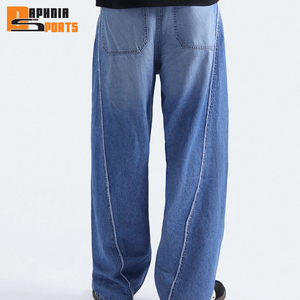 Jean baggy personnalisé pour homme, style streetwear, en denim de coton délavé, effet vieilli, double taille, coupe droite - Product Image 2