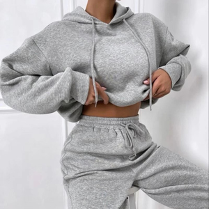 Conjunto de Sudadera con Capucha Oversize para Mujer, Gris, Mezcla de Algodón, Tejido con Estampado de Letras en la Espalda, Ropa Casual de Otoño - Product Image 5
