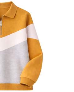 Sweat-shirt à col zippé pour femme, jaune moutarde, blanc, gris, color block, en polaire, pull décontracté, chaud pour l'hiver, streetwear, coupe oversize - Product Image 4