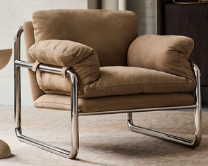 Fauteuil de salon moderne rembourré, structure métallique, dossier solide, assise confortable en mousse, mobilier de maison, design style Barcelone - Product Image 4