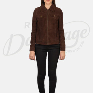 New Women's Brown <b>Suede</b> Panel Bomber <b>Jacket</b> High Quality Leather <b>Suede</b> Biker <b>Jacket</b> rugged soft <b>suede</b> leather <b>jacket</b> for women - Product Image 4