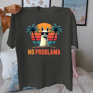 Tshirt décontracté pour femmes Llama Sunset Print sur tissu tricoté pur 100% coton Comfort Fit - Product Image 4