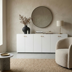 Aparador Moderno Blanco con 6 Puertas, Panel Acanalado, Mueble de Almacenamiento Minimalista, Consola para TV, Mueble para Sala de Estar - Product Image 5