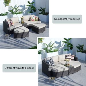 Set di mobili da giardino in vimini da 5 pezzi Set di lettini da giardino e divano divano letto con caratteristiche di protezione solare - Product Image 5