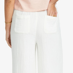 Women White Wide Leg <b>Pants</b> High Waist Elastic Loose Fit Solid Linen Cotton Casual <b>Summer</b> Full Length Breathable Flat - Product Image 3