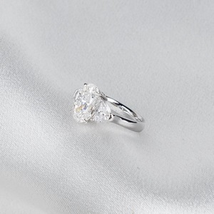 IGI Certified 3CT Oval Lab Diamond Engagement <b>Ring</b> 14K White Gold Three Stone Prong Set Half <b>Moon</b> Side Diamonds Minimalist <b>Ring</b> - Product Image 3