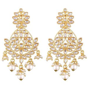 Ensemble collier et boucles d'oreilles en alliage de laiton plaqué or 14 carats avec perles d'imitation en cristal, bijoux ethniques pour femmes, design floral - Product Image 3
