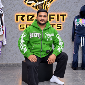 Sweat-shirt à capuche unisexe surdimensionné personnalisé avec fermeture éclair, en molleton épais, avec patch graphique, style streetwear, détails en strass et étiquette personnalisée - Product Image 2
