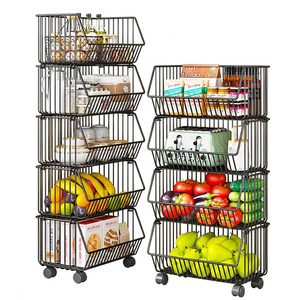 Étagère de rangement à paniers métalliques roulante pour fruits et légumes, chariot à 5 niveaux carré, rangement de cuisine - Product Image 1