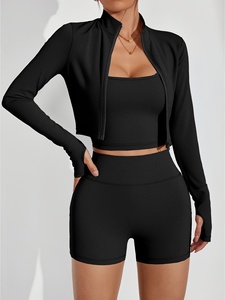 Womens High Waist Leggings Sports Bra And <b>Long</b> <b>Sleeve</b> <b>Top</b> Three Piece Yoga Set For Workout Fitness Gym <b>Training</b> - Product Image 4