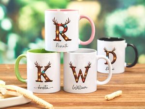 Mug à café en céramique personnalisé avec monogramme de Noël, tasse en porcelaine fine avec nom et initiale, cadeau pour la maison et le bureau - Product Image 5