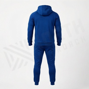 Survêtement bleu à capuche pour homme, fermeture éclair intégrale, vêtements de sport décontractés avec poches latérales, coupe régulière, polyester et coton, vêtements d'automne - Product Image 2