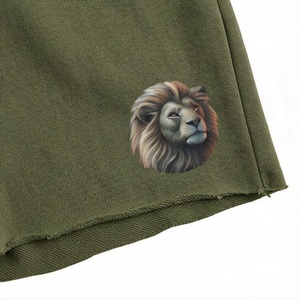 Conjunto de 2 Piezas para Mujer, Color Verde Oliva, Camiseta de Manga Corta con Cuello Redondo y Estampado de León, Corte Holgado, Informal, para Primavera/Verano - Product Image 6