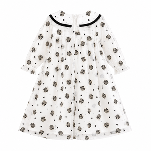 Vestido de Princesa con Malla Floral para Niñas |   Elegante Vestido de Fiesta de Manga Larga con Lazo - Product Image 2