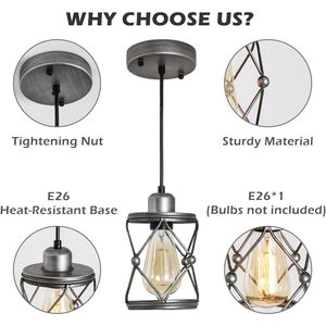 Suspension industrielle rustique mini cage gris argenté réglable pour îlot de cuisine et luminaire suspendu style ferme - Product Image 3