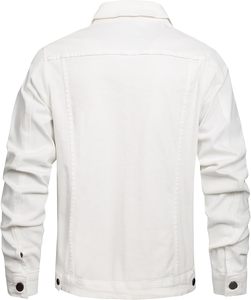 Men's <b>White</b> Denim Jacket Casual Turn-down Collar Regular Sleeve Solid Color Button Closure Spring Style Slim Fit - Product Image 2