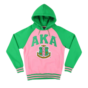 Sudadera con Capucha Bicolor AKA Rosa y Verde con Letras Griegas Bordadas para Mujer, Chaqueta Casual de Forro Polar - Product Image 1