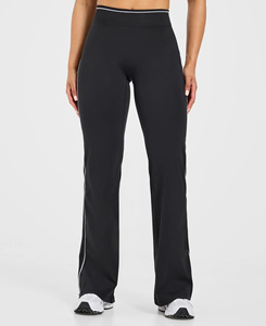 Leggings Ligeros para Mujer, Cintura Alta, Largos, Negros, de Spandex y Nailon, Tejido de Punto, Corte Holgado, con Rayas Laterales Blancas, para Todas las Temporadas - Product Image 1