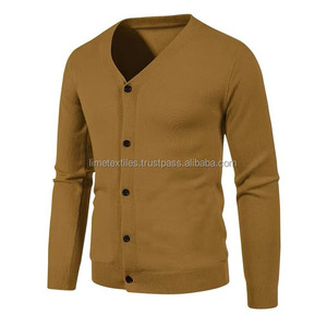 Cardigan en tricot à revers pour homme, en laine/acrylique, col en V, avec fermeture boutonnée recouverte, anti-plis et respirant – Nouvelle collection en gros pour l'hiver - Product Image 1