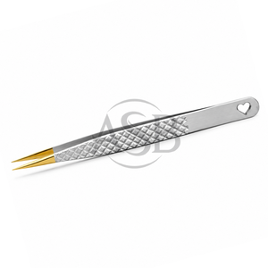 Straight White Gold Tweezers With Heart Cut Out Stainless Steel Beauty Instrument <b>Eyelash</b> Extension <b>Applicator</b> - Product Image 1
