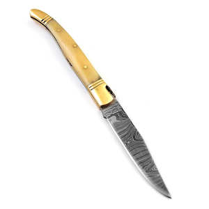 Couteau pliant professionnel en acier Damas de qualité industrielle, couteau utilitaire multi-usages pour le camping avec étui en cuir (OEM) - Product Image 6