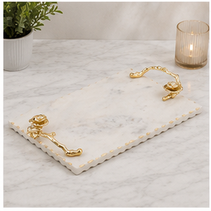 Rectangular Marble <b>Storage</b> Tray With Gold Metal Handles Modern Design Living Room <b>Tabletop</b> Accessory - Product Image 5