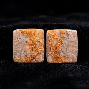 Par de Cabujones de Ágata Crazy Lace Roja Natural AAA+ de 19x18x4mm, Forma Cuadrada, 25.85 Ct, Gemas Sueltas para Joyería - Product Image 3