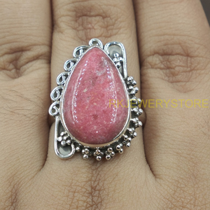 Natural Pink Rhodonite Gemstone 925 Sterling <b>Silver</b> Handmade <b>Ring</b> Vintage Floral Bezel <b>Set</b> Statement Jewelry Women <b>Ring</b> for her - Product Image 4