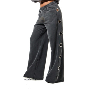 Pantalon de survêtement ample en molleton épais 100 % coton biologique, style vintage délavé, avec empiècements latéraux et imprimé pierre – Meilleures ventes - Product Image 1