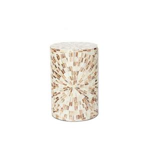 Luxury Mosaic Cylinder Side Table <b>Stools</b> Mother of Pearl Elegant Handcrafted Shell Inlay <b>Wooden</b> Furniture Interior - Product Image 1