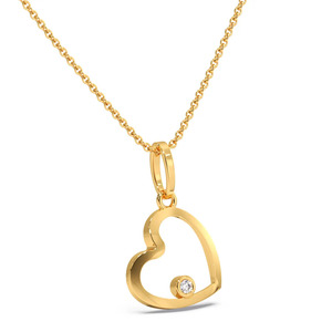 Vérifié visuellement, avec un diamant rond serti sur le bord, disposé au sommet de l'élément du pendentif en forme de cœur ouvert. - Product Image 4