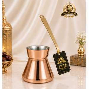 Cafetière turque peinte à la main avec couvercle et poignée en bois, motif floral, en cuivre, Cezve Ibrik, pour cuisinière - Product Image 4