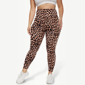Leggings de yoga taille haute imprimé léopard, longueur intégrale, grande taille, pantalon de sport pour femme, taille élastique, Spandex Polyester - Product Image 4
