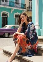 Hochwertiges Einfarbiges Batik-Rayon-Kaftan-Kleid mit O-Ausschnitt Sommerliches Lässiges Schickes Design Großhandelspreis