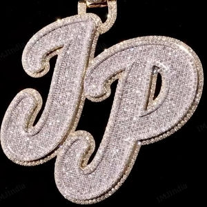 Colgante Personalizado con Letra JP, Adornado con Moissanita VVS1, Joyería Hip Hop, Plata 925 - Product Image 1