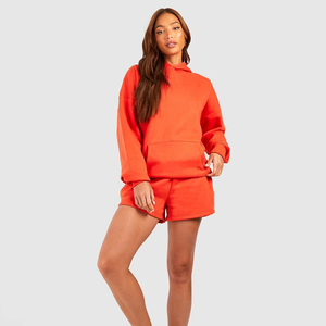 Conjunto de 2 Piezas de Ropa Cómoda para Mujer, Estilo Urbano, Sudadera Holgada con Capucha y Pantalones Cortos de Forro Polar, Resistentes al Viento - Product Image 2