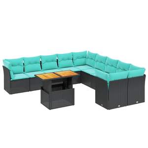 Juego de Sofás de Patio de 11 Piezas en Poliratán Negro con Cojines, Muebles Elegantes para Exteriores - Product Image 2