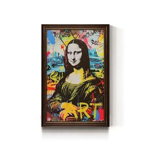 有名な絵画のクリエイティブパロディー面白いキャンバスウォールアートモナリザカップ付きキッチンカフェバー壁装飾 - Product Image 2