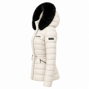 Veste d'hiver beige pour femme en gros avec capuche en fourrure amovible, manteau décontracté élégant style streetwear, vêtement d'extérieur rembourré - Product Image 2