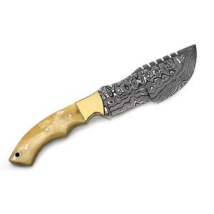 Cuchillo de caza y supervivencia EDC hecho a mano de acero de Damasco con mango de hueso quemado y madera - Product Image 4