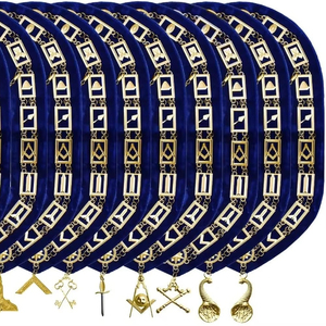 สร้อยคอพร้อมจี้ทองคำสำหรับนายหัวหน้าพิธีกรรมสีน้ำเงิน 12 ชิ้น ปักบนผ้ากำมะหยี่สีน้ำเงินเข้ม - Product Image 1