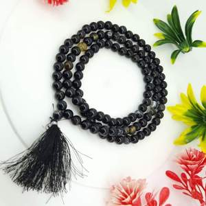 Cuentas de Oración de Cristal Negro con Borla, Tema Budista, Forma Irregular, Hechas a Mano, Ecológicas - Product Image 1
