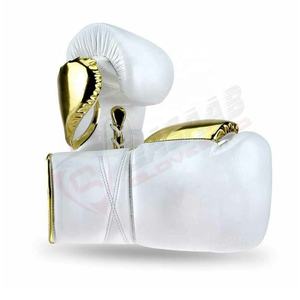 Gants de boxe en cuir de vachette blanc-or et cuir PU Gants d'entraînement avec logo personnalisé pour adultes Caractéristiques de poinçonnage - Product Image 2