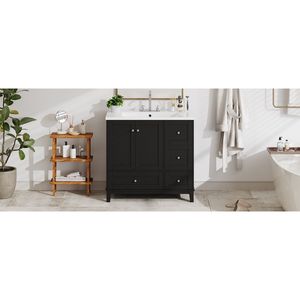36-Inch Modern USB Charging Bathroom Vanity <b>Cabinet</b> Two-Doors Three-Drawers <b>Storage</b> <b>Small</b> Space Solution for Urban Bathrooms - Product Image 6